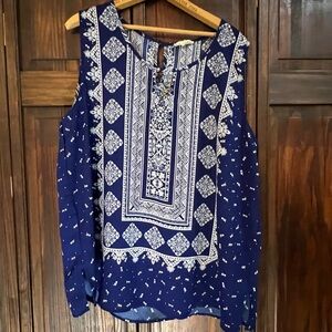 Perch Navy‎ Blue Patterned Sleeveless Top 3XL